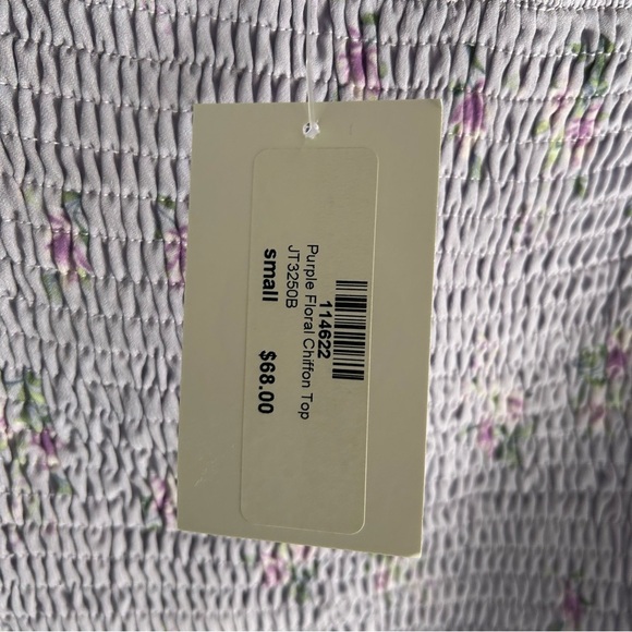 Storia Floral Puff Sleeve Smocked Crop Top NWT Small Purple pastel - Picture 4 of 7